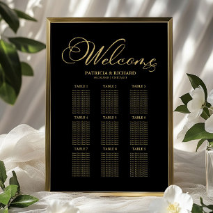 9 Tables Wedding Seating Chart Gold Foil