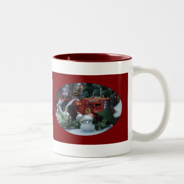 9 toy tractors at christmas Two-Tone coffee mug (Right)
