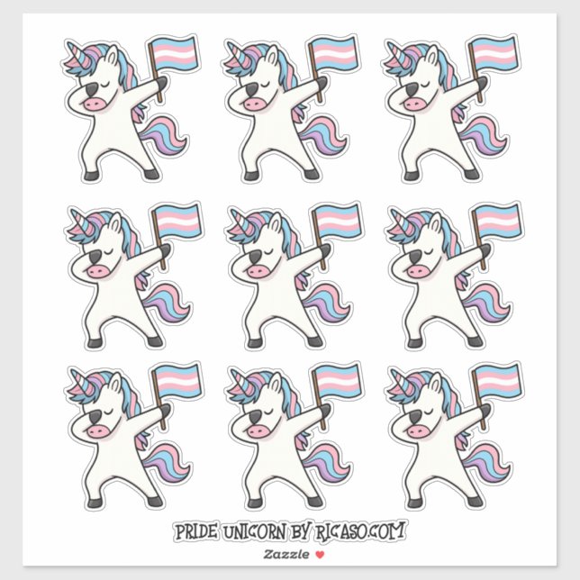 9 Trans Pride Dabbing Unicorns With Flag (Sheet)
