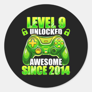 9 Unlocked Awesome 2014 Video Game 9th Birthday Bo Classic Round Sticker
