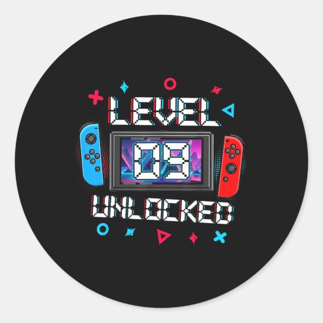9 Unlocked Gamer 9th Birthday Gift Video Game Boys Classic Round Sticker (Front)