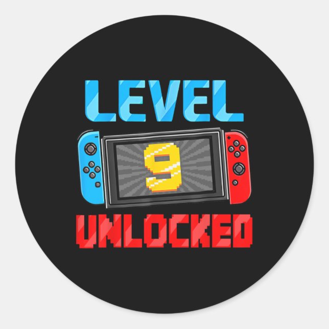 9 Unlocked Gamer 9th Birthday Gift Video Game Boys Classic Round Sticker (Front)