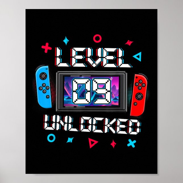 9 Unlocked Gamer 9th Birthday Gift Video Game Boys Poster (Front)