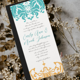 9 x 4 Spring Wedding Colors Floral Damask Invitation