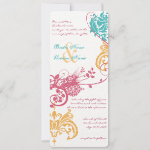 9 x 4 Spring Wedding Colours Floral Damask Invitation