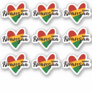 9 x Happy Kwanzaa Red Yellow Green Striped Hearts