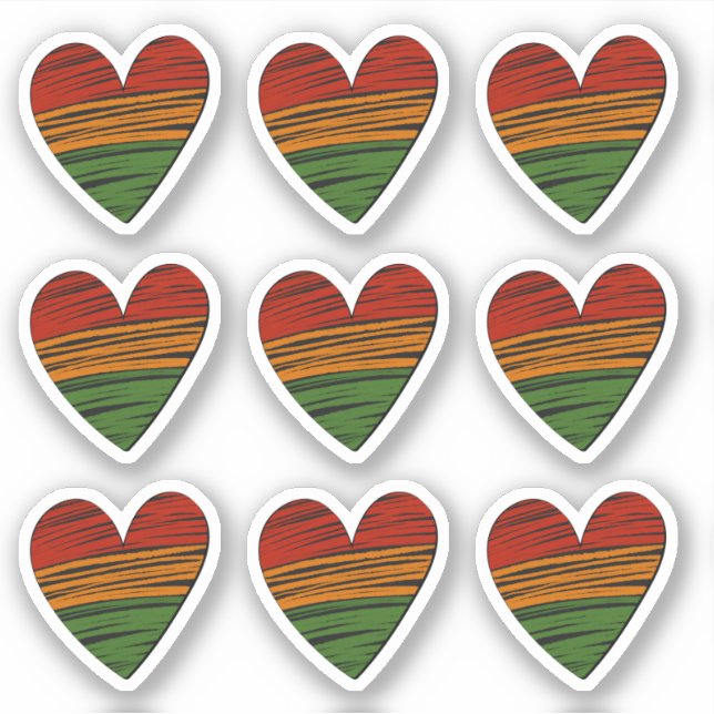 9 x Kwanzaa Juneteenth Red Black Green Paint Heart (Front)