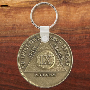 9 Year CUSTOM NAME Sober Medallion Key Ring