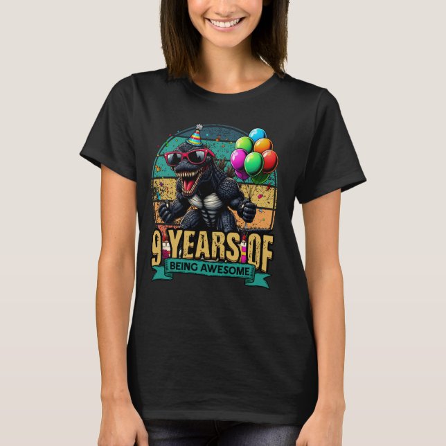 9 Year Of Being Awesome Kaiju Sunset Birthday Part T-Shirt (Front)