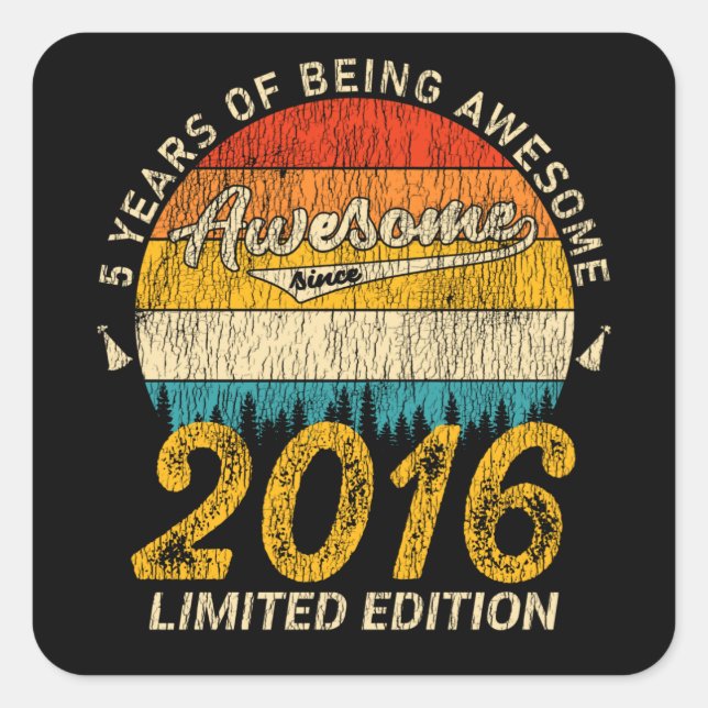 9 Year Old 2016 Retro Awesome 9th Birthday Gift Square Sticker (Front)