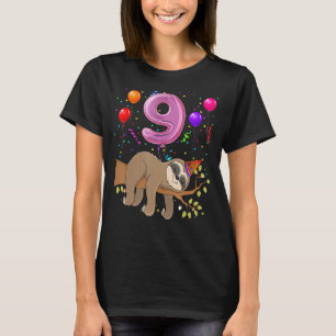 9 Year Old 9th Birthday Girl Party Cute Sloth T-Shirt