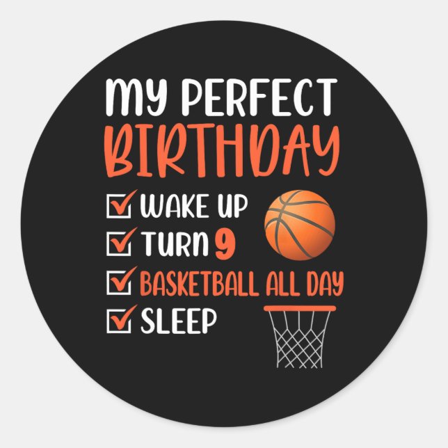 9 Year Old Basketball Birthday Party 9th Boy Bday  Classic Round Sticker (Front)