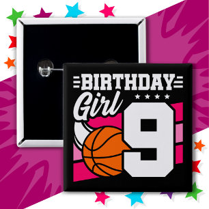 9 Year Old Basketball Party 9th Birthday Girl 15 Cm Square Badge
