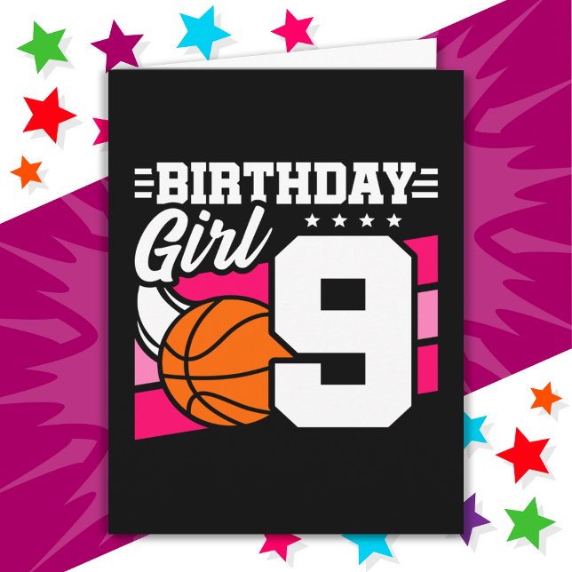 9 Year Old Basketball Party 9th Birthday Girl Card (Creator Uploaded)