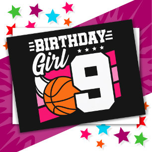 9 Year Old Basketball Party 9th Birthday Girl Postcard