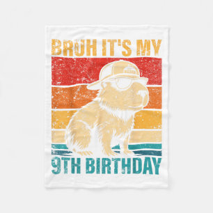 9 Year Old Birthday Boy Capybara Bruh 9th Birthday Fleece Blanket