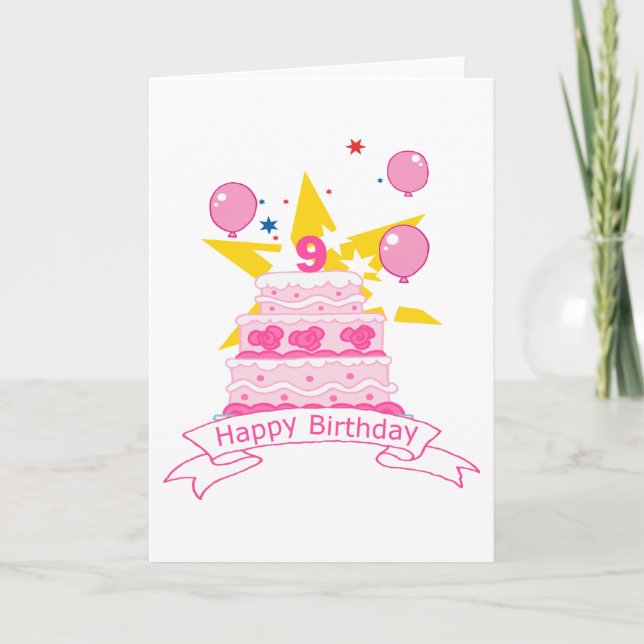 9 Year Old Birthday Cake Card (Front)
