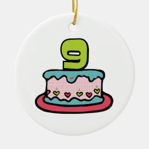 9 Year Old Birthday Cake Ceramic Tree Decoration