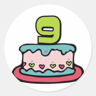9 Year Old Birthday Cake Classic Round Sticker