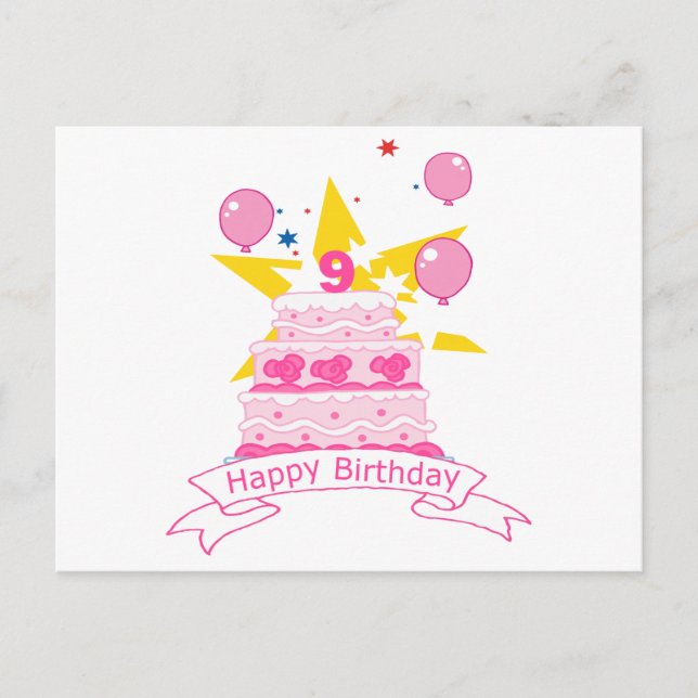 9 Year Old Birthday Cake Postcard (Front)