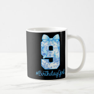 9 Year Old Birthday Girl Coquette Bow 9th Birthday Coffee Mug