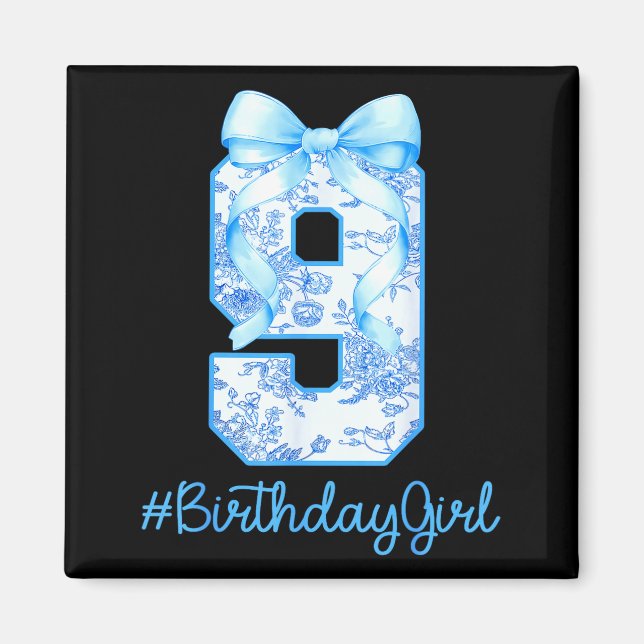 9 Year Old Birthday Girl Coquette Bow 9th Birthday Magnet (Front)