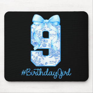 9 Year Old Birthday Girl Coquette Bow 9th Birthday Mouse Mat