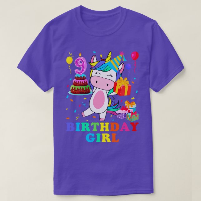 9 Year Old Birthday Girl Unicorn T-Shirt (Design Front)
