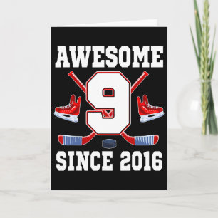 9 Year Old Birthday Ice Hockey Theme Awesome Since Card