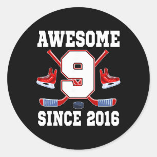 9 Year Old Birthday Ice Hockey Theme Awesome Since Classic Round Sticker