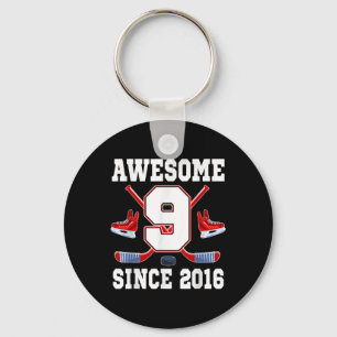 9 Year Old Birthday Ice Hockey Theme Awesome Since Key Ring