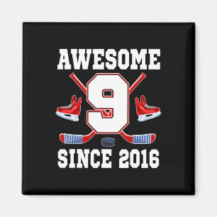 9 Year Old Birthday Ice Hockey Theme Awesome Since Magnet