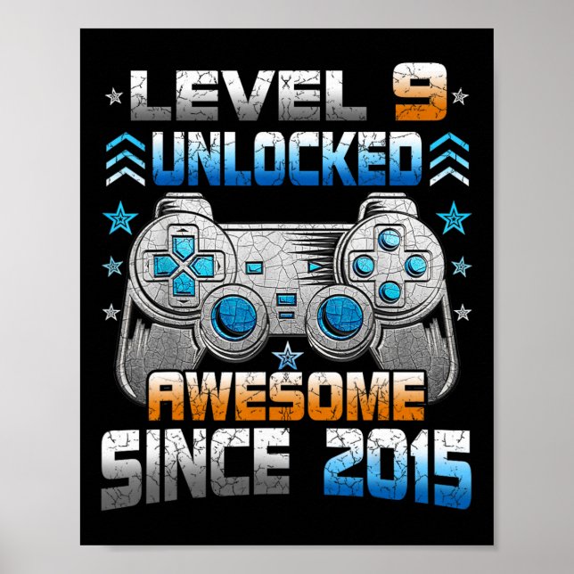 9 Year Old Birthday Kids Boy Gamer 9 Yr Level 9 Un Poster (Front)