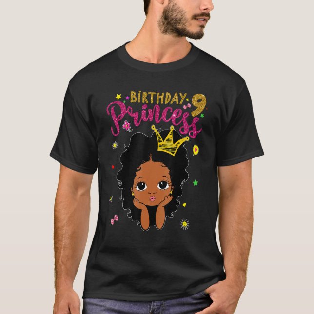 9 Year Old Birthday Princess 9th Birthday Melanin  T-Shirt (Front)