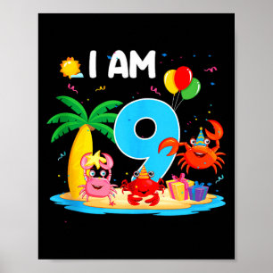 9 year old crab lover 9th crab theme beach summer poster