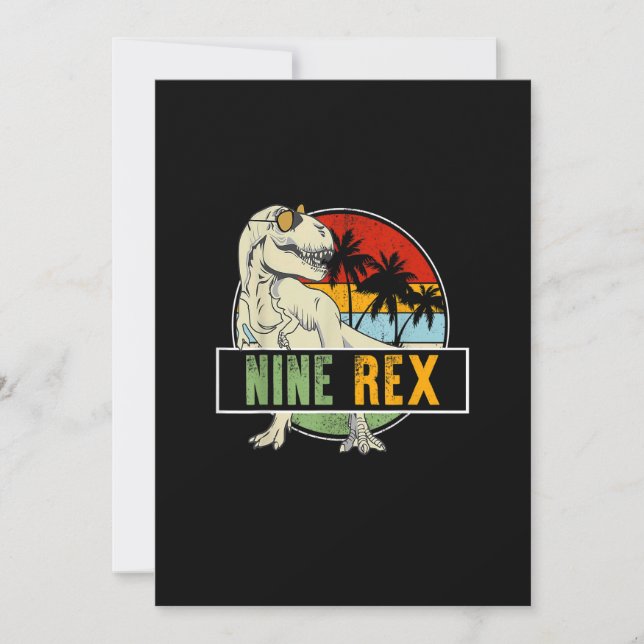9 Year Old Dinosaur Birthday 9th T Rex Dino 9 Saur Invitation (Front)
