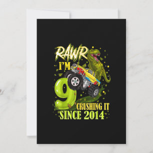 9 Year Old Dinosaur Trex Monster Truck 9th Birthda Invitation
