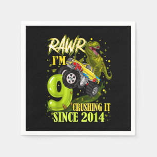 9 Year Old Dinosaur Trex Monster Truck 9th Birthda Napkin