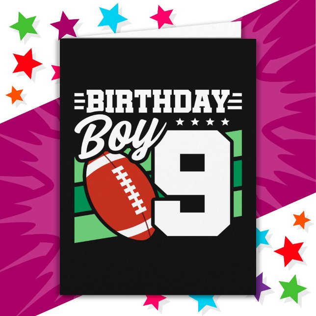 9 Year Old Football Party Theme 9th Birthday Boy Card (Creator Uploaded)