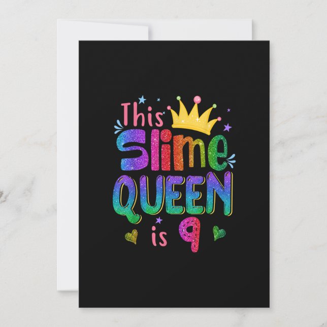 9 Year Old Gift This slime queen is 9th Birthday G Invitation (Front)