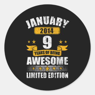 9 Year Old Gift Vintage January 2014 9th Birthday Classic Round Sticker