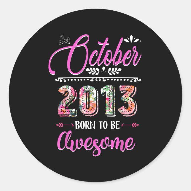 9 Year Old Gifts 9th Birthday Girl Awesome October Classic Round Sticker (Front)
