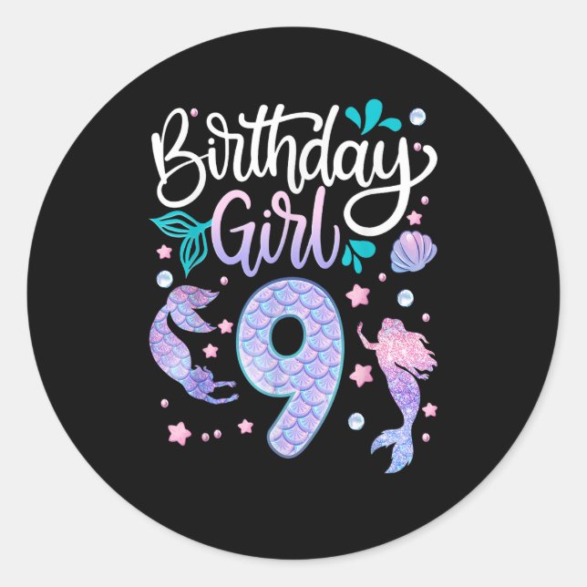 9 Year Old Gifts Birthday Girl Kids 9th Birthday M Classic Round Sticker (Front)