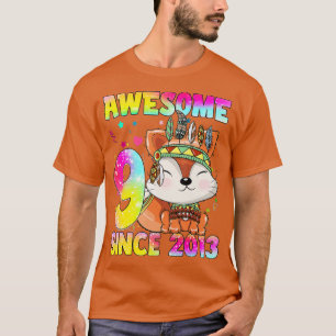 9 Year Old Gifts Girls ns Cute tribal fox 9th Birt T-Shirt