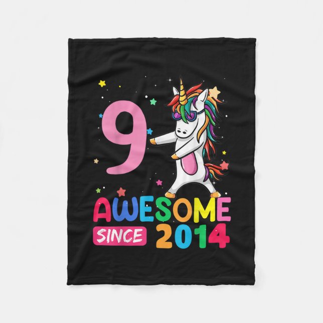 9 Year Old Gifts Girls Teens Funny Unicorn 9th Bir Fleece Blanket (Front)