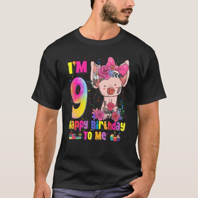 9 Year Old Girl Awesome Princess Cute Pig  9th Bir T-Shirt (Front)