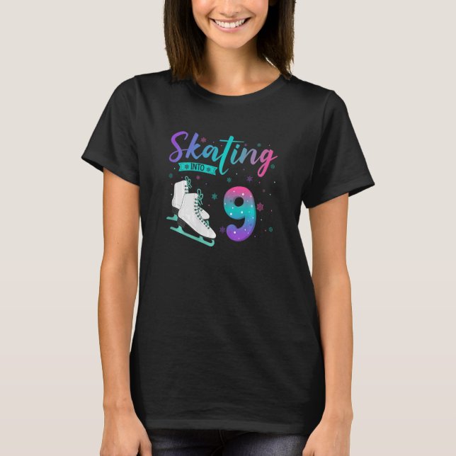 9 Year Old Girl Ice Skating Into 9th Birthday Kids T-Shirt (Front)