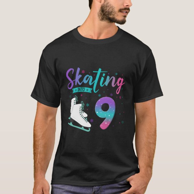9 Year Old Girl Ice Skating Into 9Th Birthday Kids T-Shirt (Front)