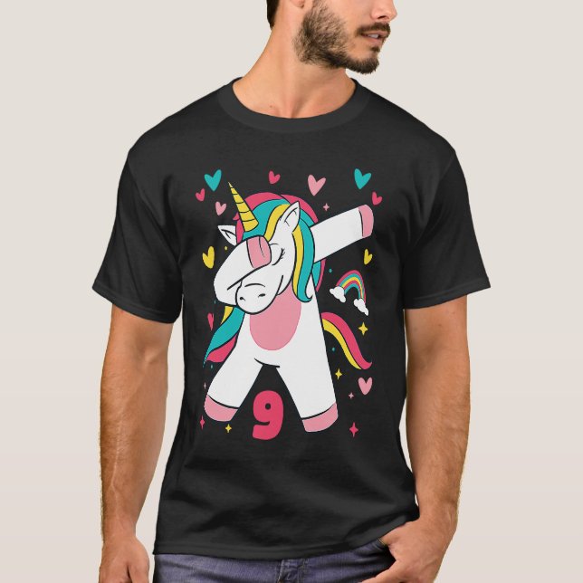 9 Year Old  Girls Teens Dabbing Unicorn 9th Birthd T-Shirt (Front)
