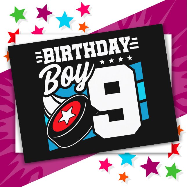 9 Year Old Hockey Party Theme 9th Birthday Boy Postcard (Creator Uploaded)